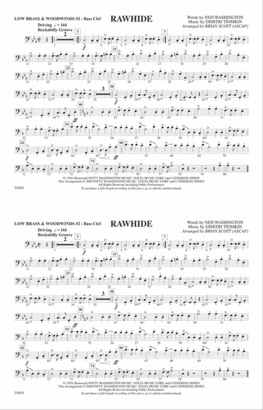 Rawhide: Low Brass & Woodwinds #2 - Bass Clef Marching Band scores gallery preview page 1