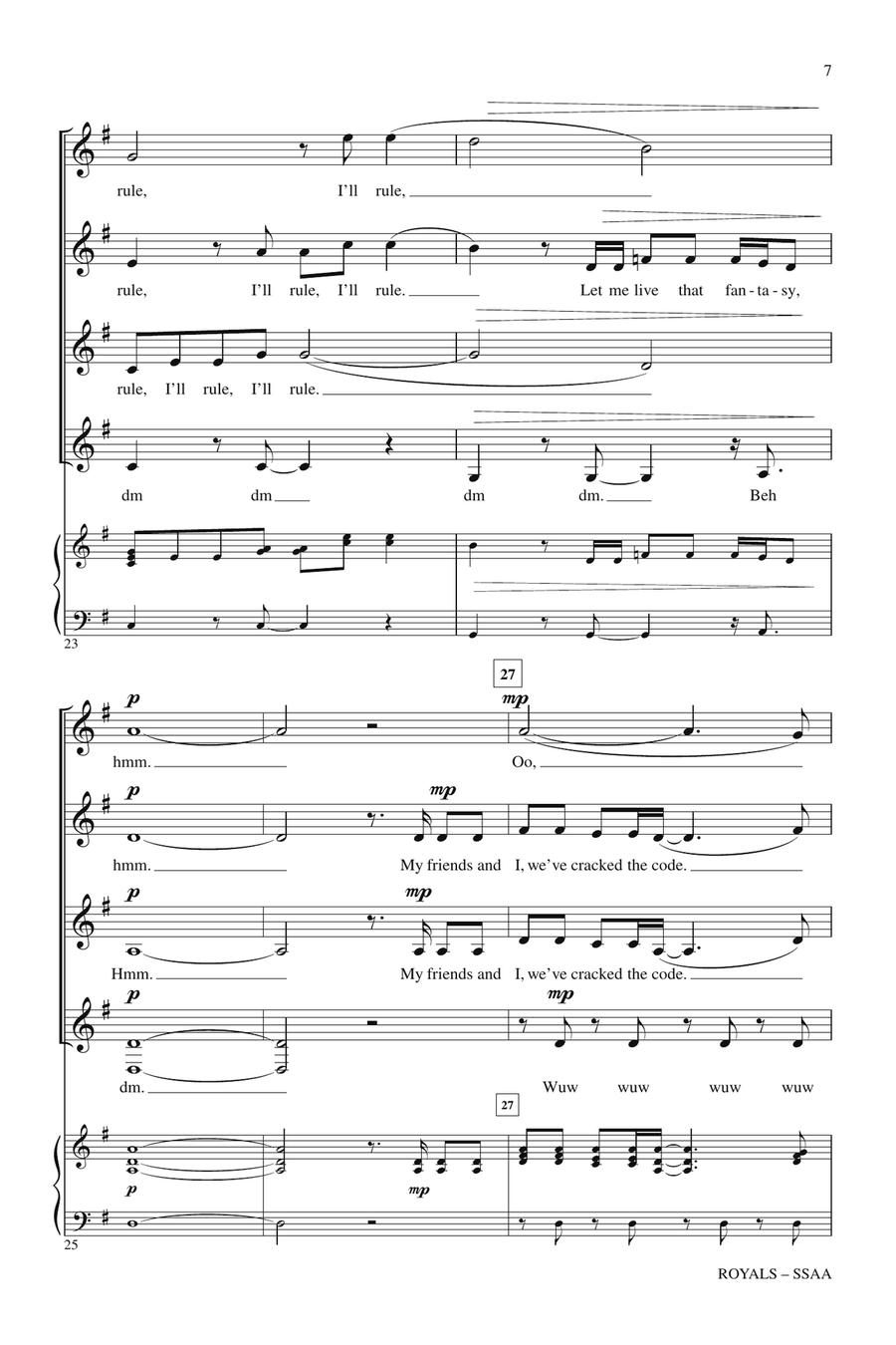 Royals (arr. Deke Sharon) SSA scores gallery preview page 6