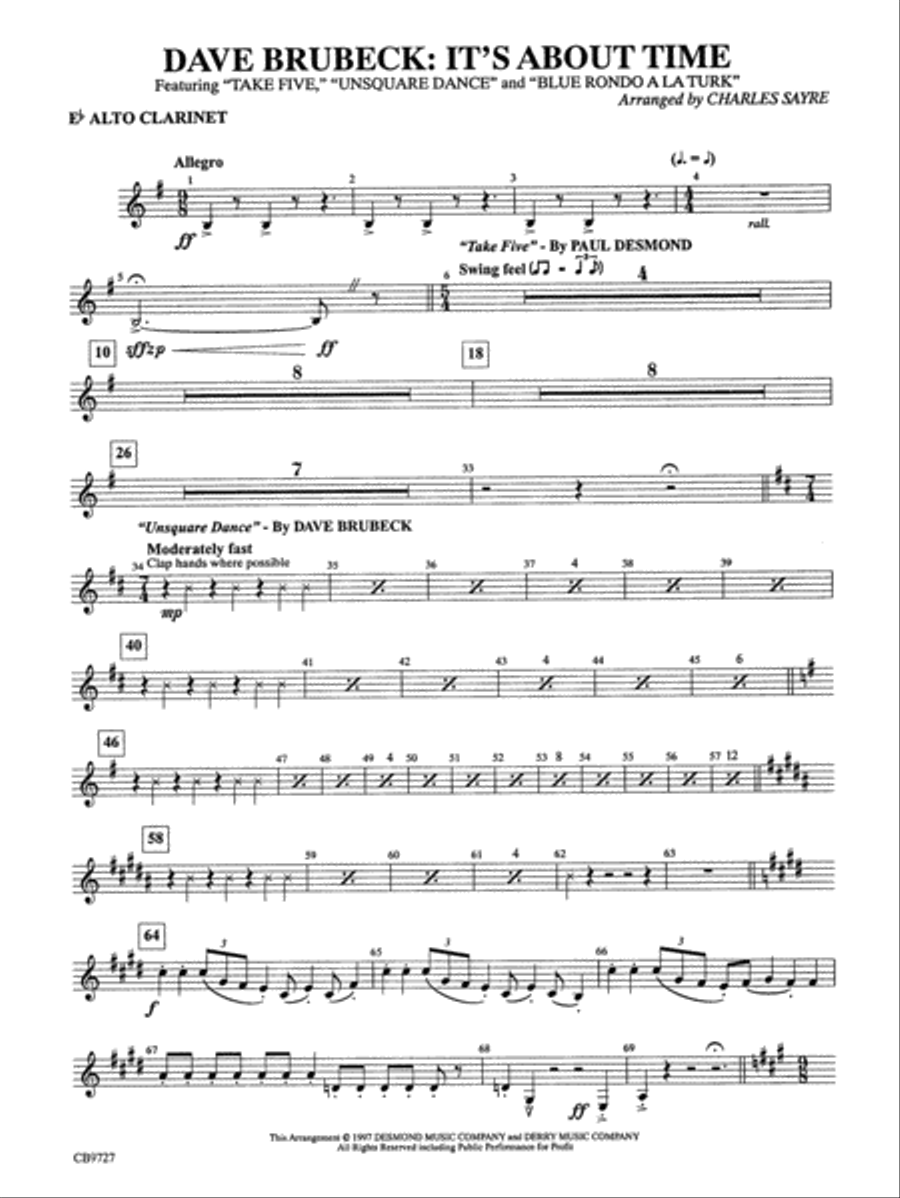 Dave Brubeck: It's About Time: E-flat Alto Clarinet Concert Band scores gallery preview page 1