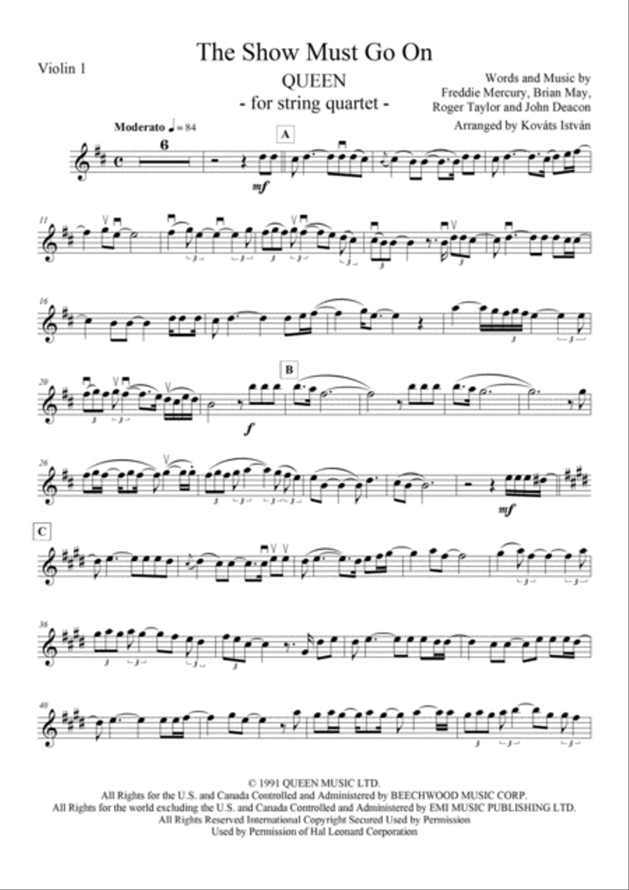 The Show Must Go On String Quartet scores gallery preview page 6