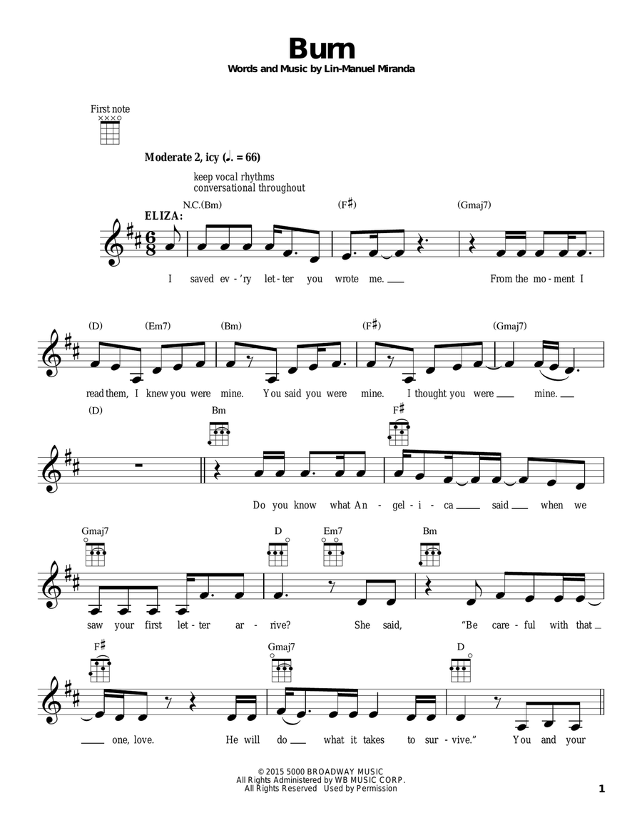 Burn (from Hamilton) Ukulele scores gallery preview page 1