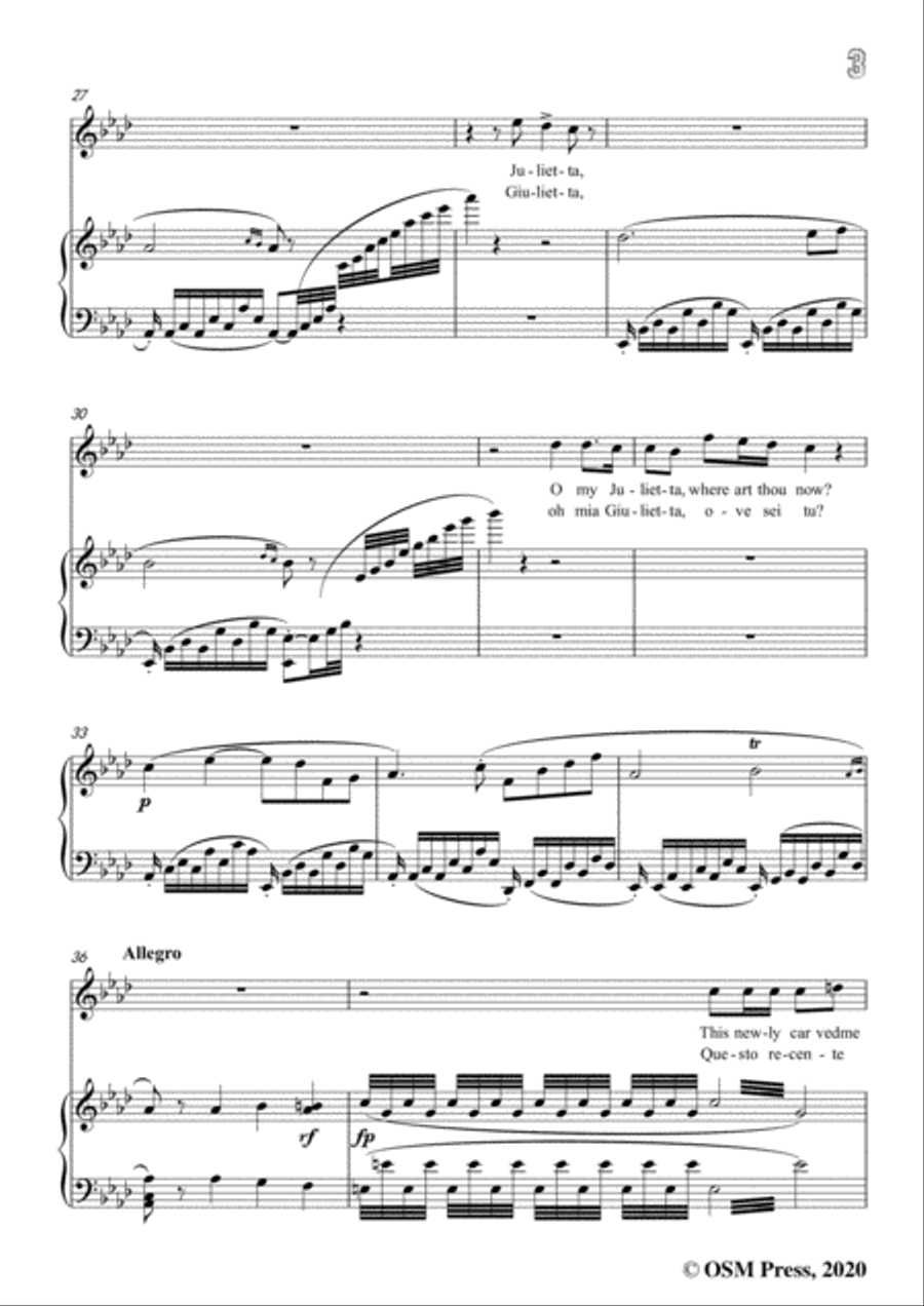 Vaccai-Ah! Se tu dormi,svegliati,in A flat Major,for Voice and Piano Voice Solo scores gallery preview page 5