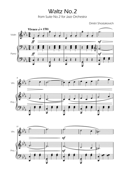 Dmitri Shostakovich - Second Waltz - Violin solo w/ Piano image number null
