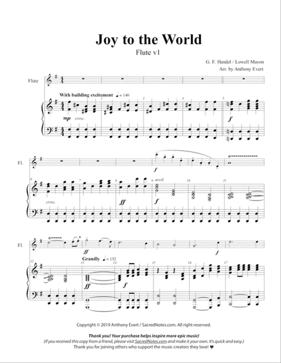 Joy to the World-Flute & Piano Flute Solo scores gallery preview page 2