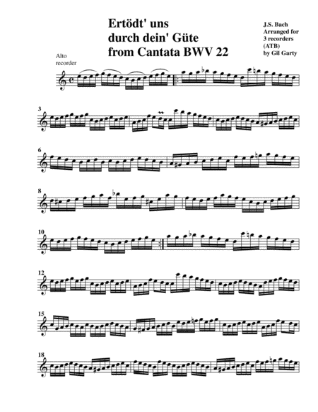 Chorale: Ertödt' uns durch dein' Güte from Cantata BWV 22 (Arrangement for 3 recorders)
