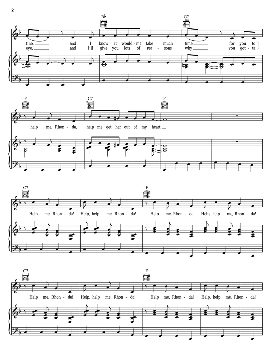 Help Me Rhonda Help Me Rhonda Piano, Vocal, Guitar scores gallery preview page 2