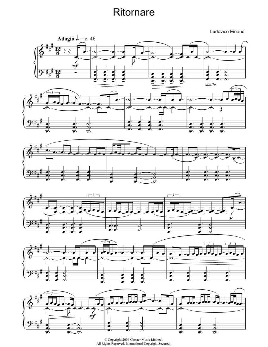 Ritornare Piano Solo scores gallery preview page 1