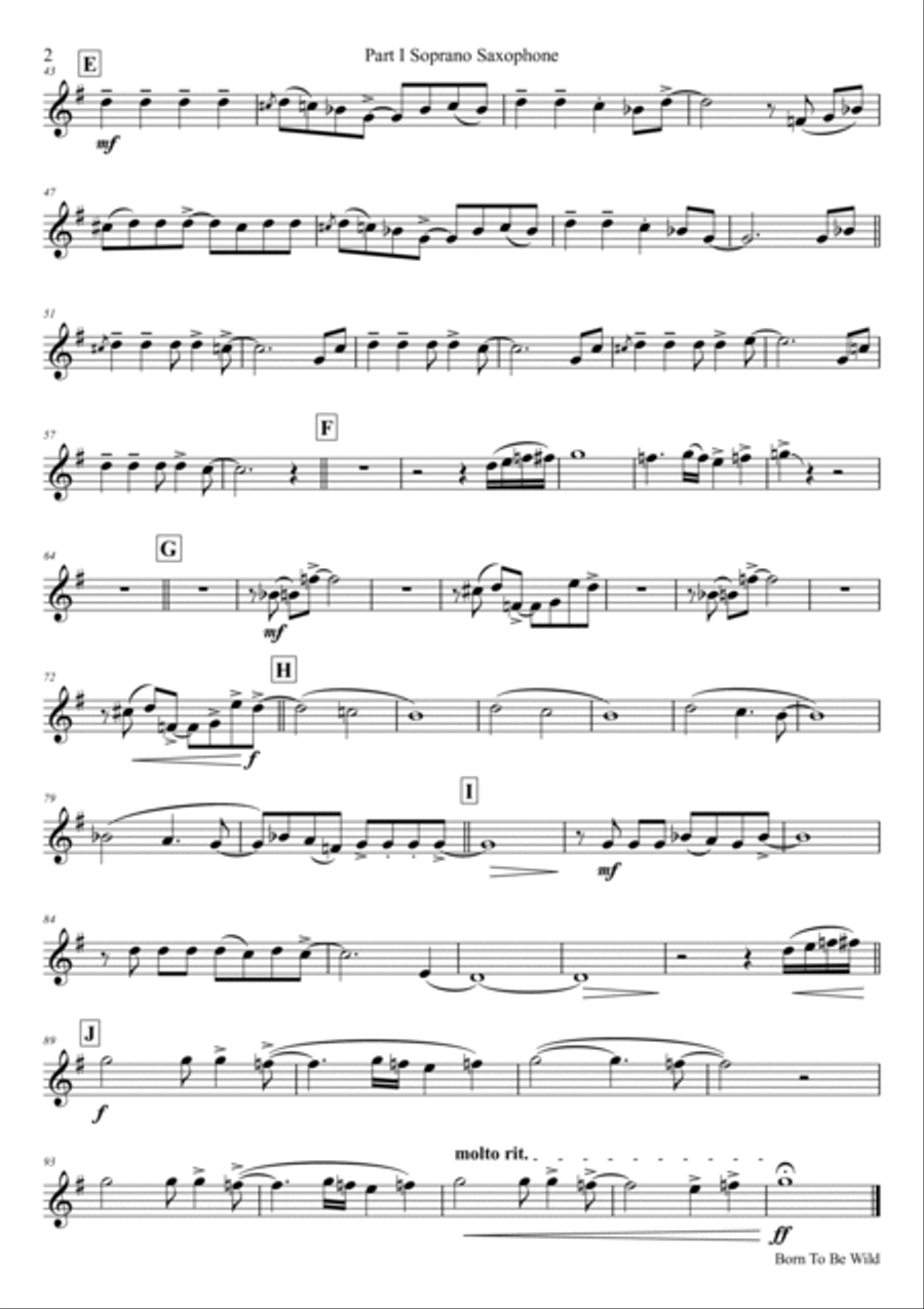 Born To Be Wild Saxophone Quintet scores gallery preview page 6