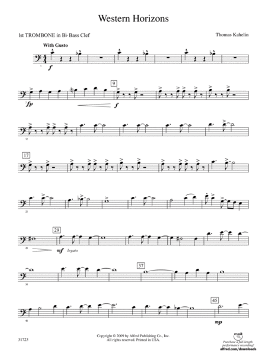 Western Horizons: (World Part) 1st B-flat Trombone B.C. Concert Band scores gallery preview page 1