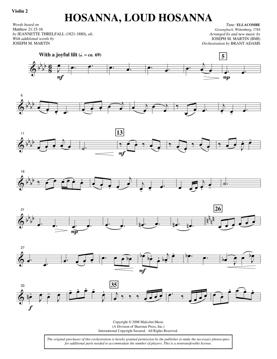 Hosanna, Loud Hosanna (from "Covenant Of Grace") - Violin 2