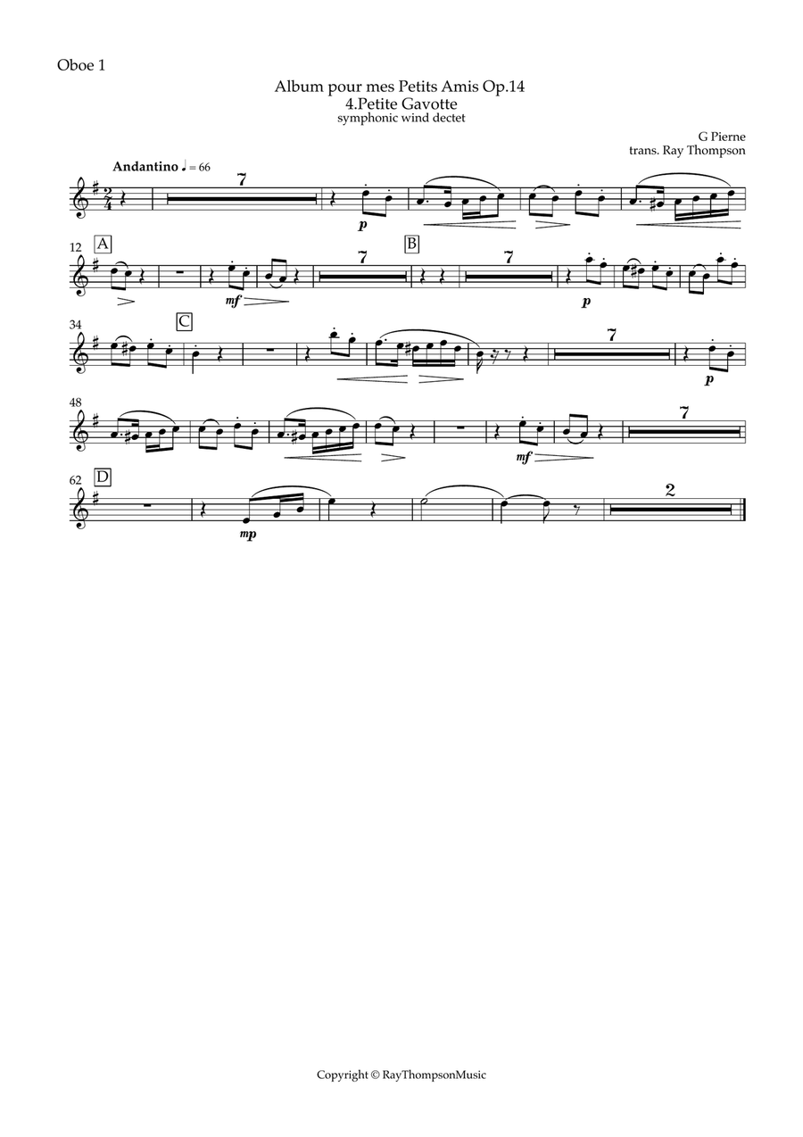 Pierné: Album pour mes Petits Amis Op.14 - 4.Petite Gavotte - symphonic wind dectet Woodwind Quintet scores gallery preview page 6