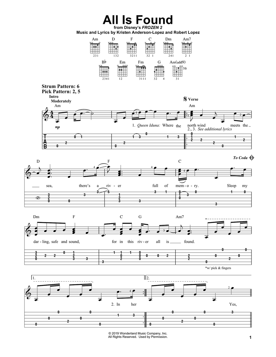 All Is Found (from Disney's Frozen 2) Guitar Tablature scores gallery preview page 1