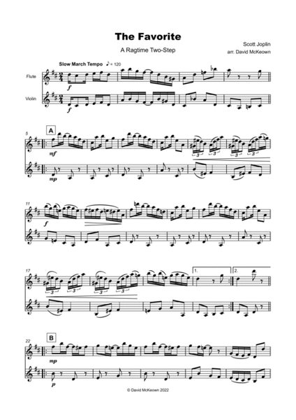 The Favorite, Two-Step Ragtime for Flute and Violin Duet