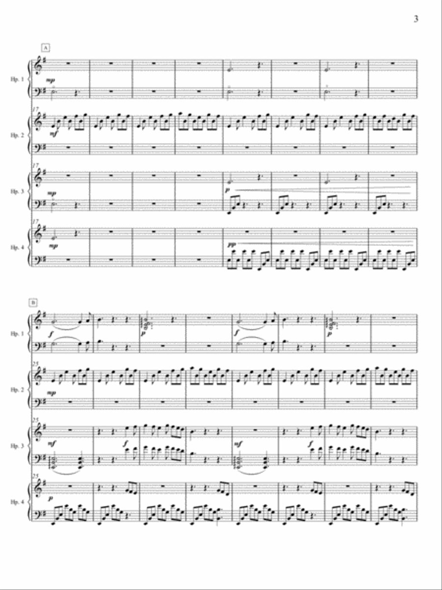 Black Hounds of Cŵn Annwn for Harp Ensemble (E minor)-Score only Harp scores gallery preview page 3