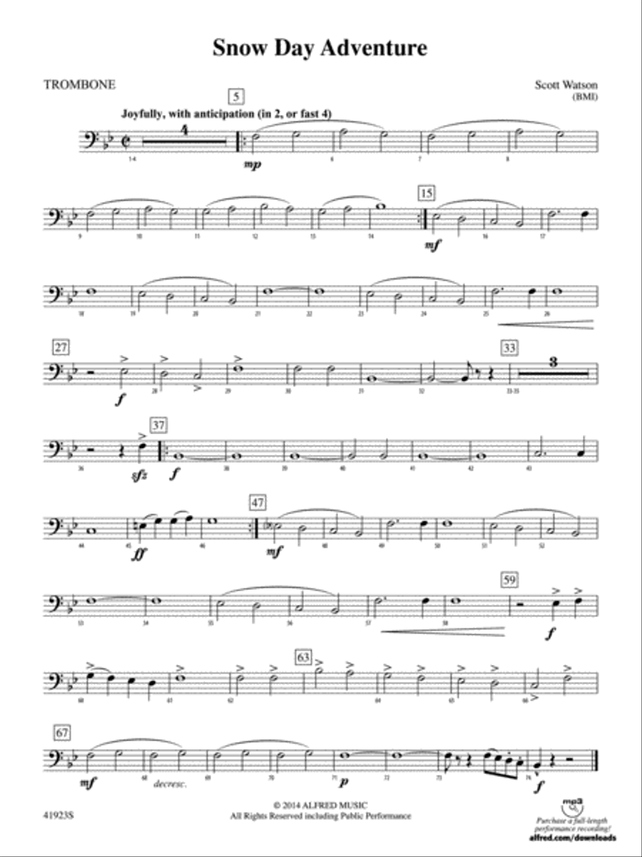 Snow Day Adventure: 1st Trombone Concert Band scores gallery preview page 1