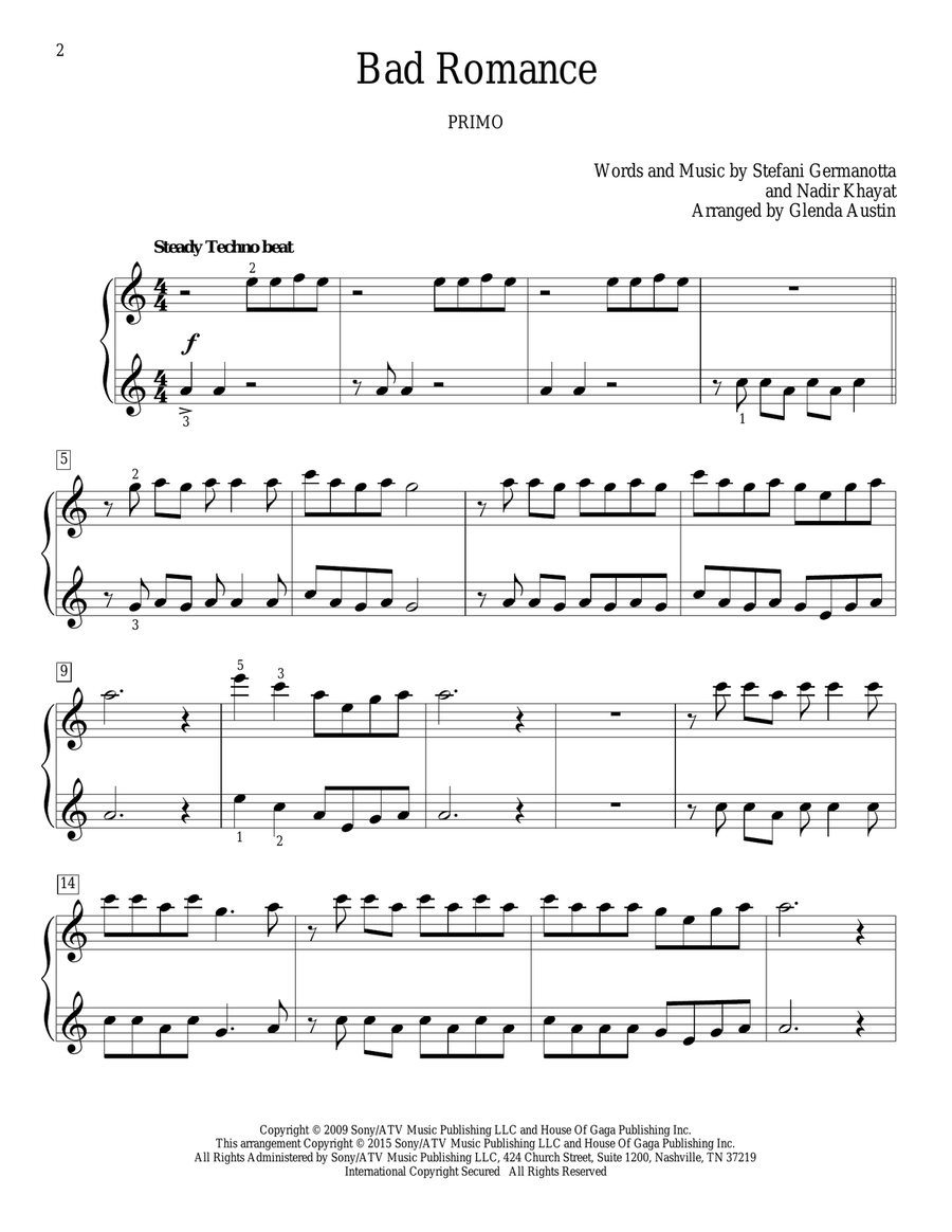 Bad Romance Piano Duet scores gallery preview page 2