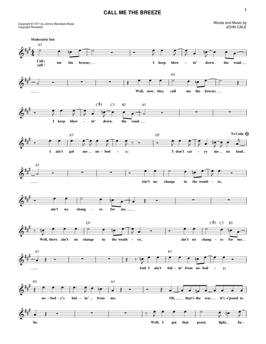 Call Me The Breeze Call Me The Breeze Piano scores gallery preview page 1