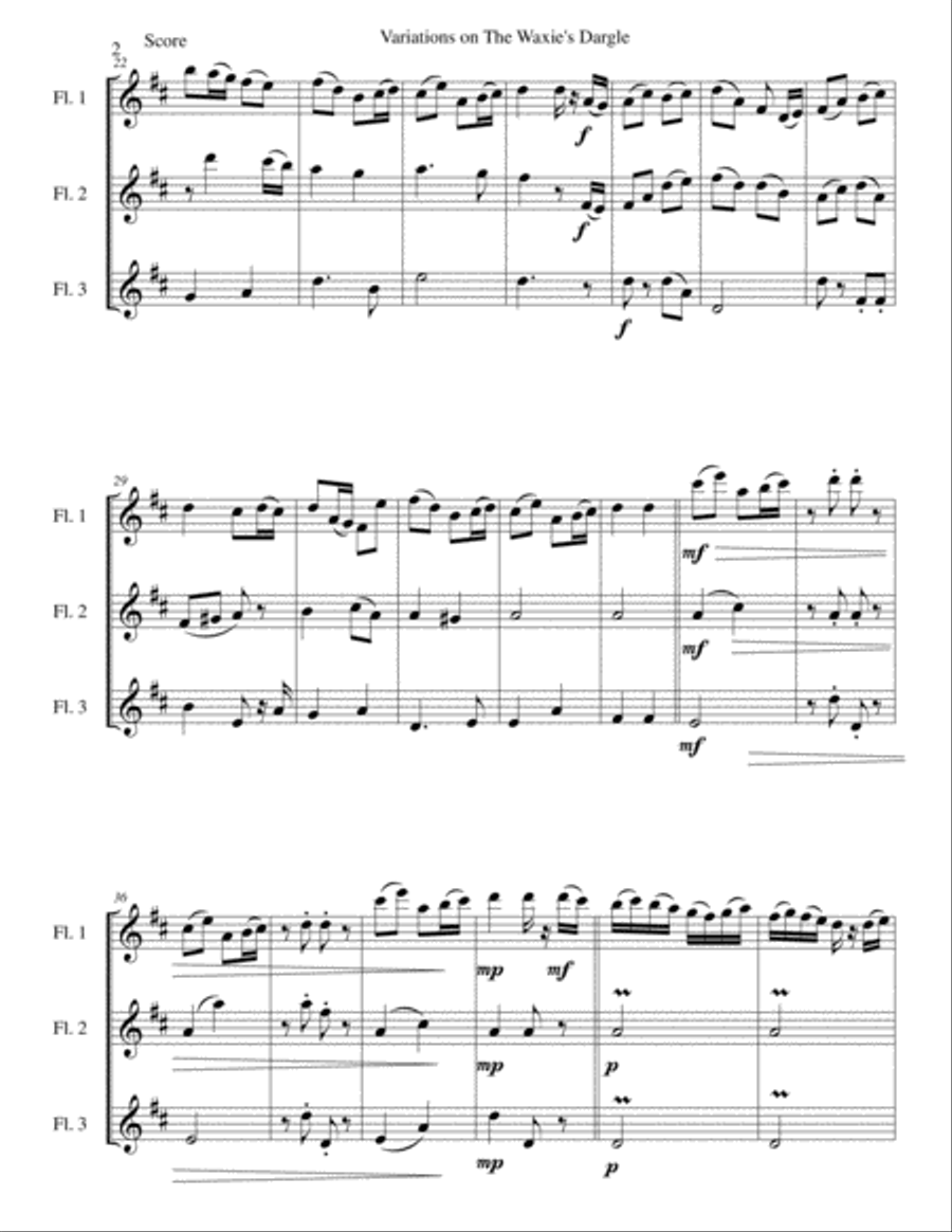 Variations on The Waxie's Dargle (or The girl I left behind me) for flute trio (3 C flutes) Flute Solo scores gallery preview page 2