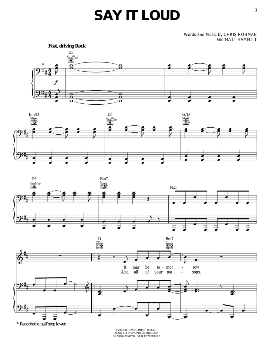 Say It Loud Piano, Vocal, Guitar scores gallery preview page 1