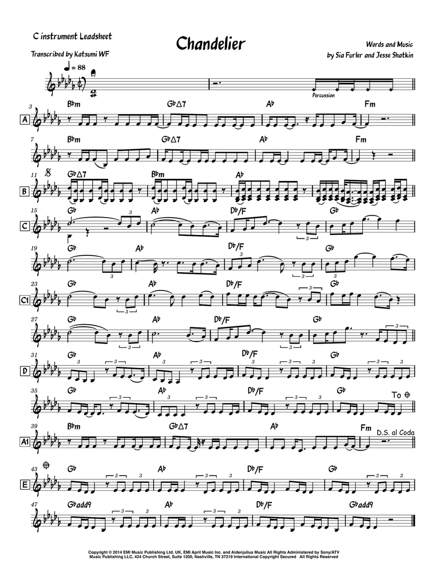 Chandelier Piano scores gallery preview page 1
