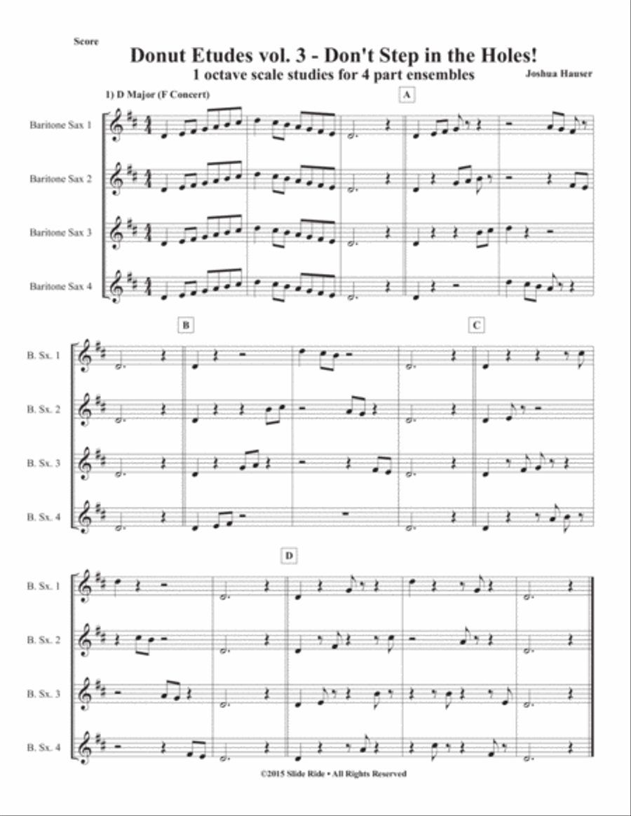 Donut Etudes vol. 3: Don’t Step in the Holes! – Baritone Saxophone Quartet Baritone Saxophone scores gallery preview page 3
