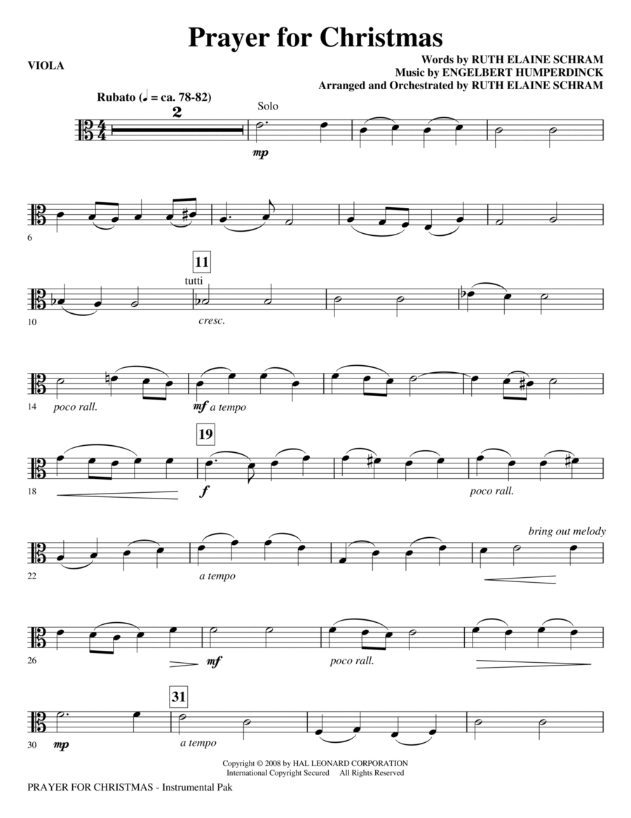 Prayer For Christmas - Viola Choir scores gallery preview page 1