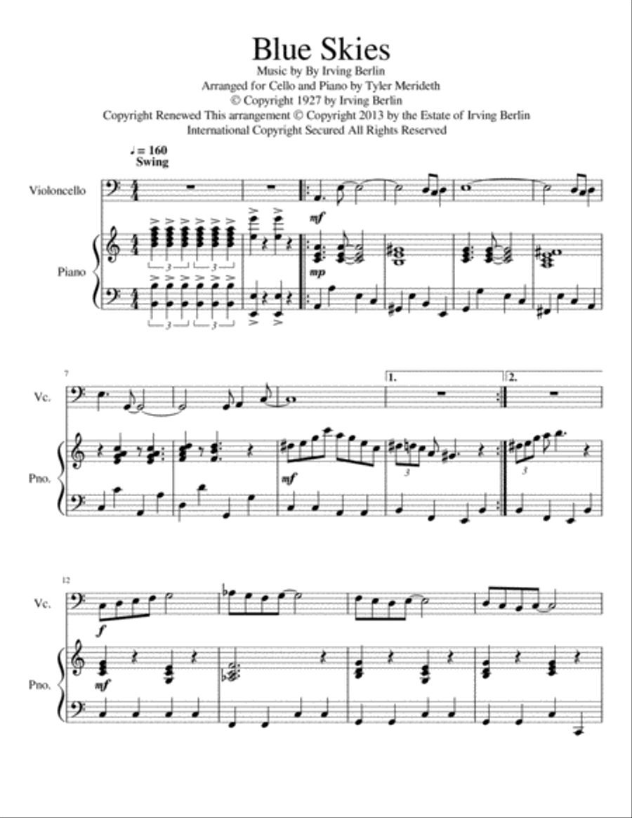 Blue Skies Piano scores gallery preview page 1