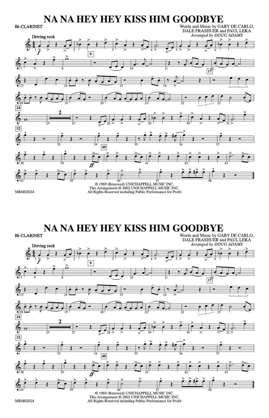 Na Na Hey Hey Kiss Him Goodbye: 1st B-flat Clarinet