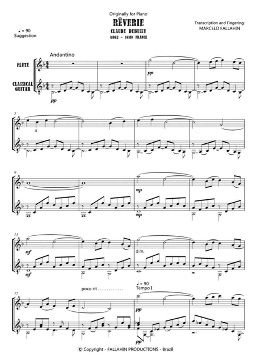 RÊVERIE - CLAUDE DEBUSSY - FOR FLUTE AND GUITAR image number null