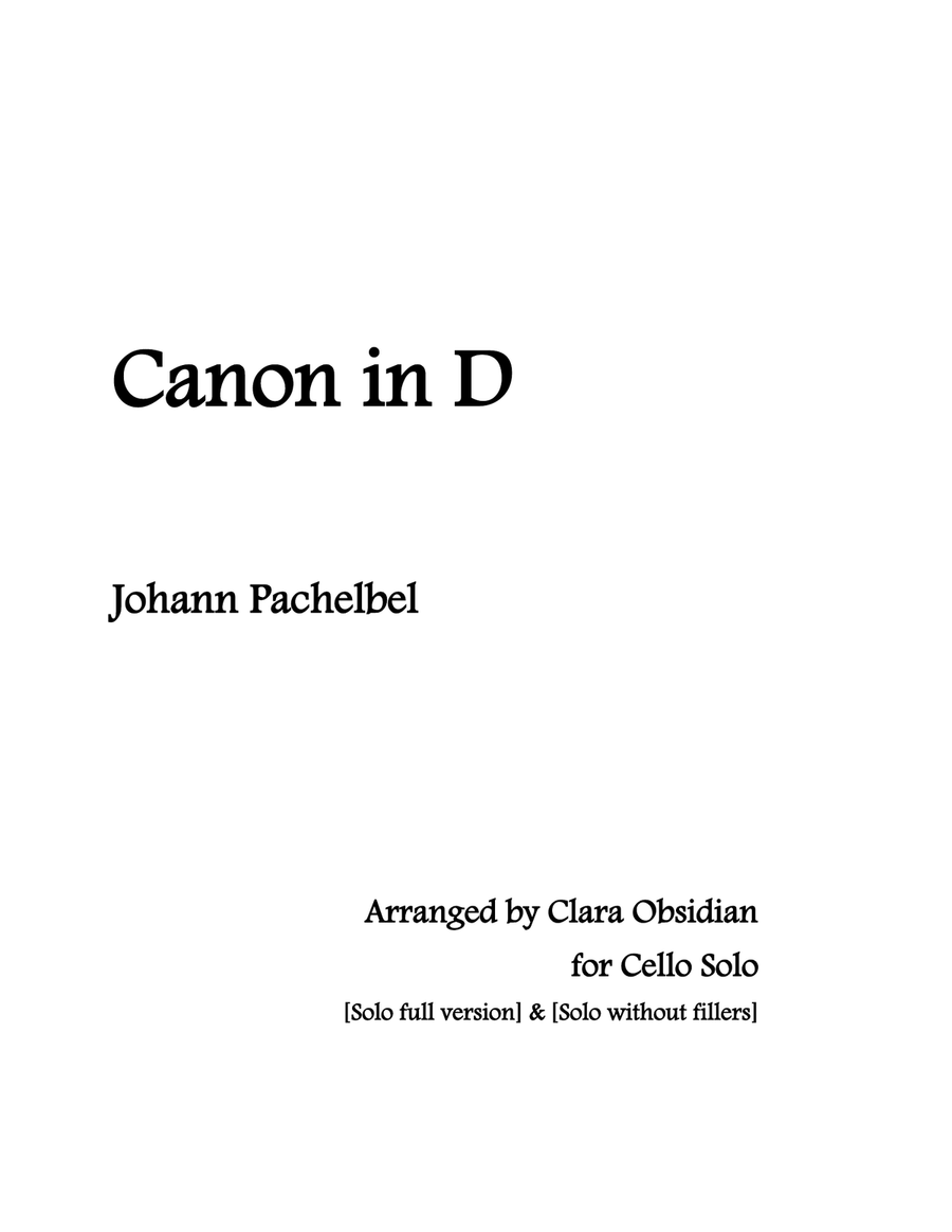 Canon in D (arr for Cello Solo) Cello Solo scores gallery preview page 1