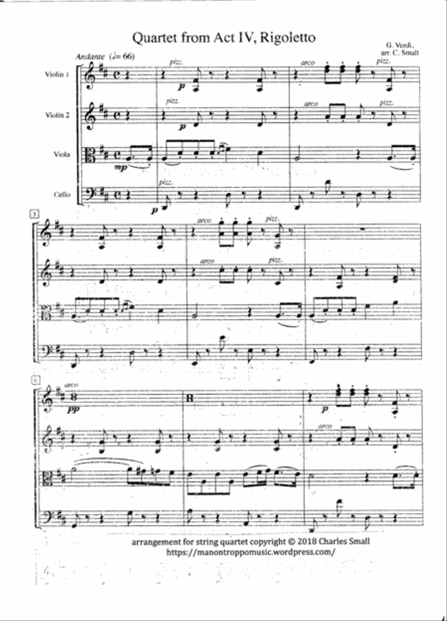 Rigoletto - Quartet from Act IV - score String Quartet scores gallery preview page 1