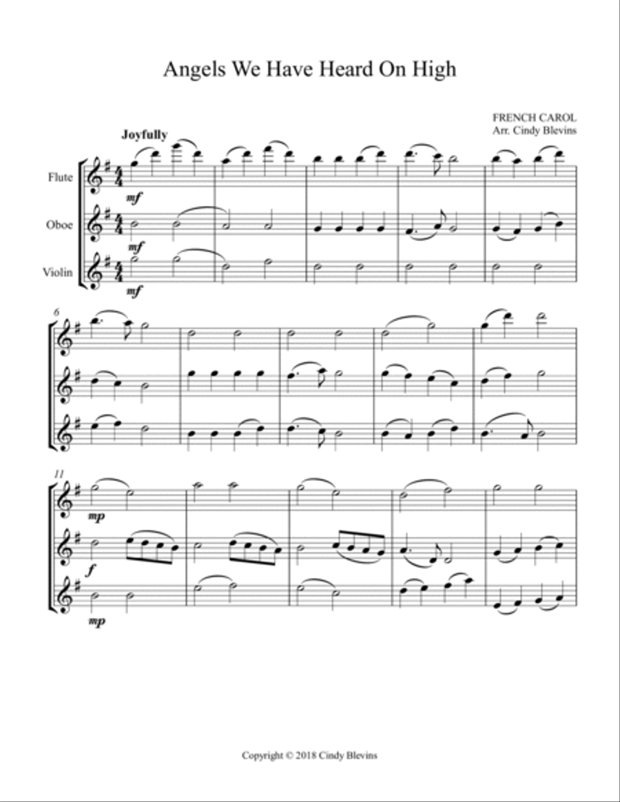 Angels We Have Heard On High, for Flute, Oboe and Violin Flute scores gallery preview page 2