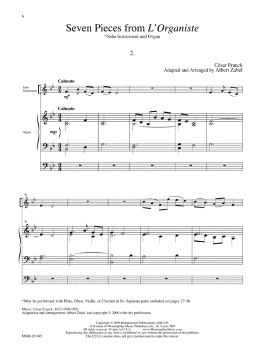Seven Pieces from L'Organiste for Solo Instrument and Organ Organ scores gallery preview page 5
