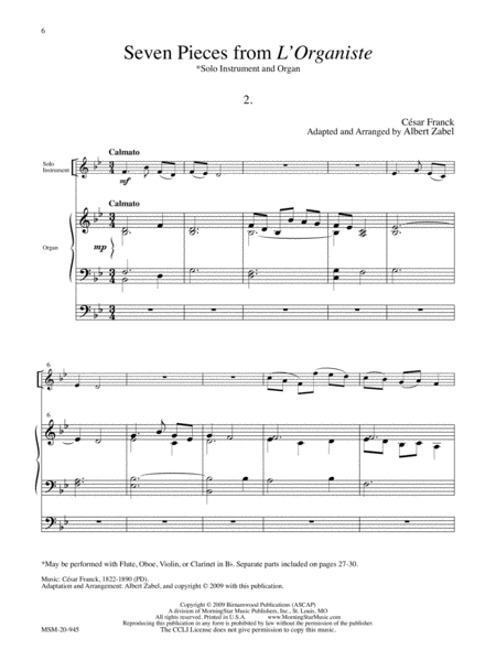 Seven Pieces from L'Organiste for Solo Instrument and Organ image number null