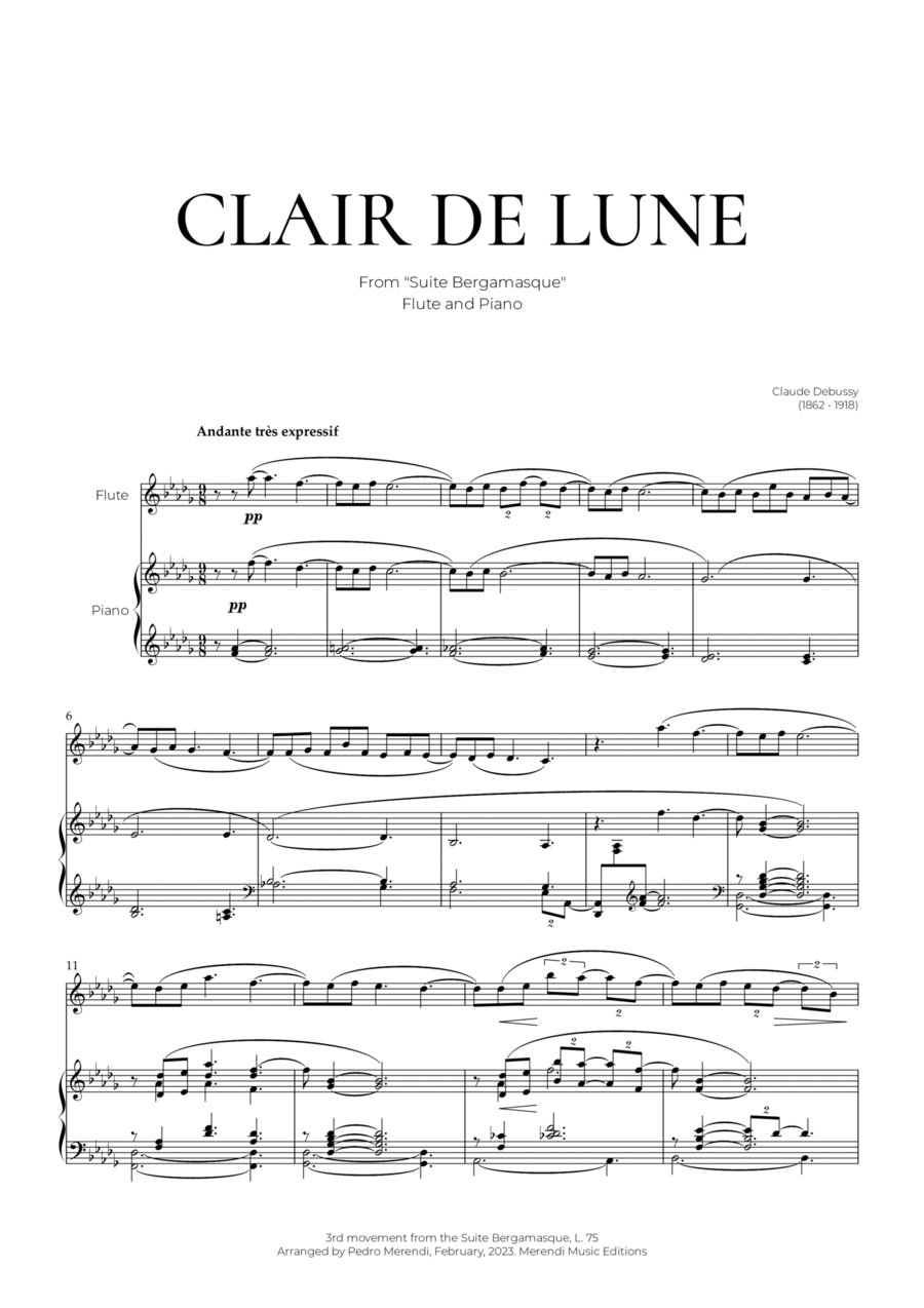 Clair De Lune (Flute and Piano) - Debussy Flute Solo scores gallery preview page 1