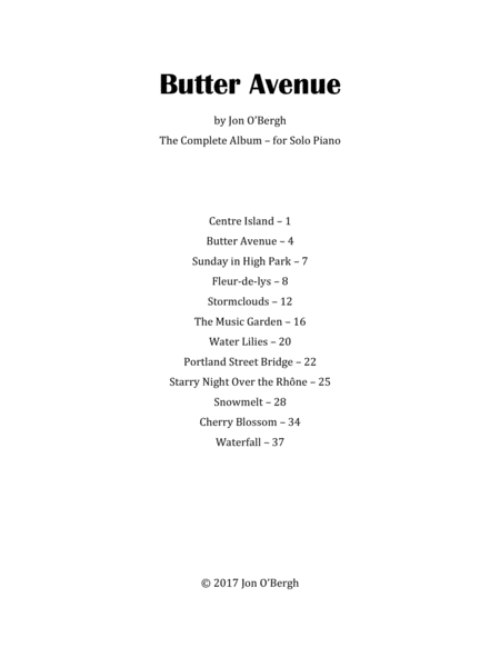 Butter Avenue - The Complete Album for Solo Piano image number null