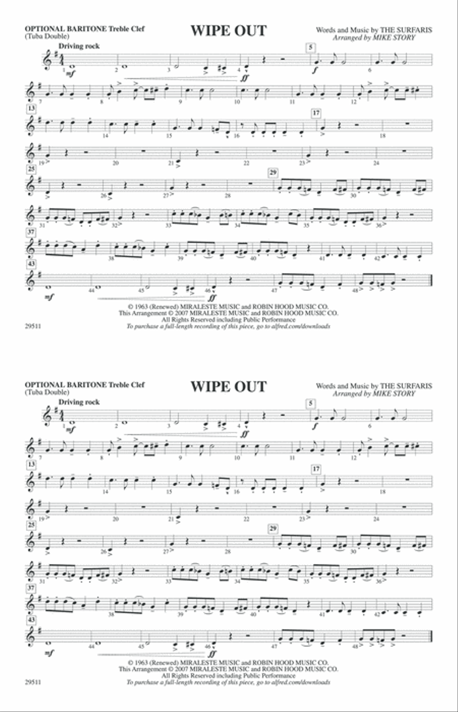 Wipe Out: Optional Baritone T.C. (Tuba Double) Marching Band scores gallery preview page 1