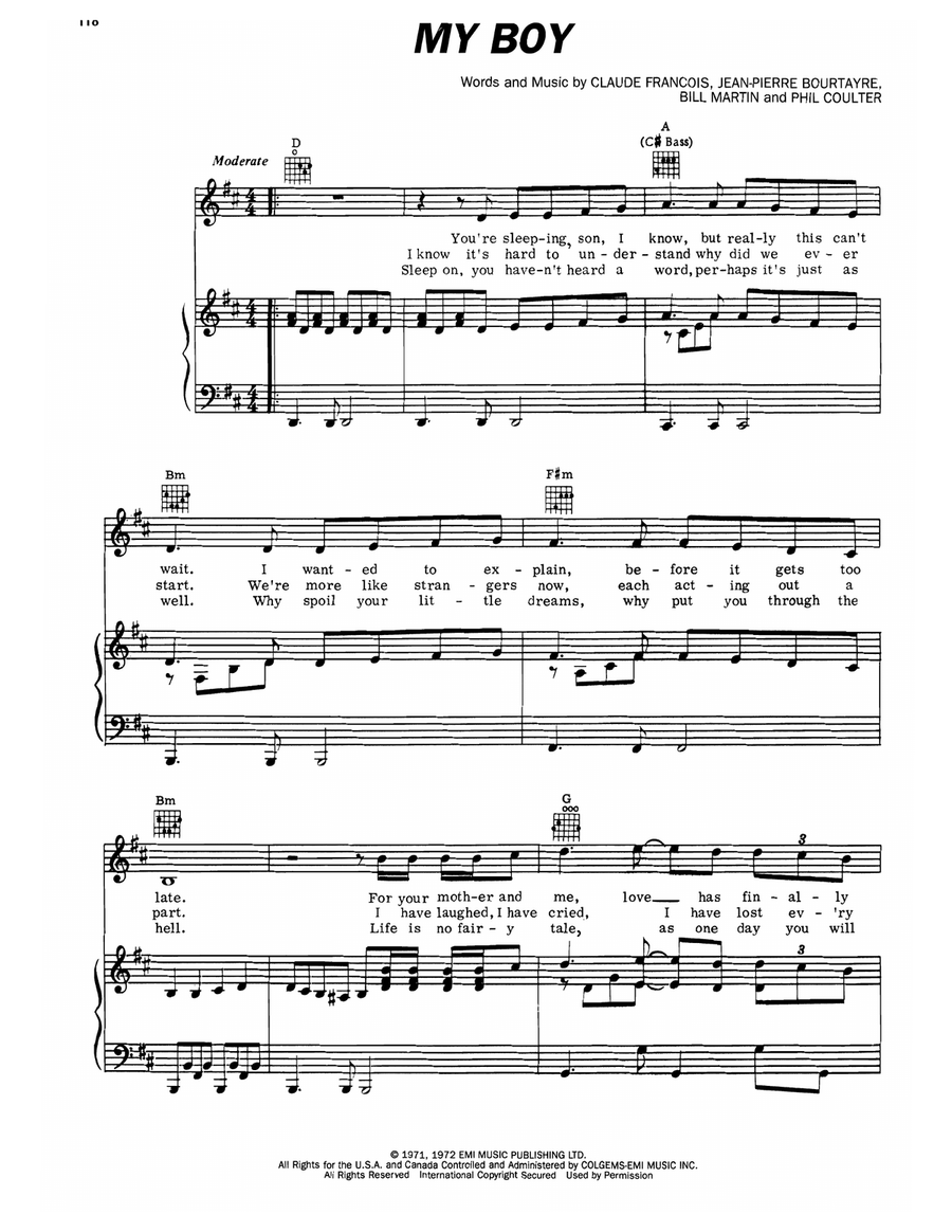 My Boy Piano, Vocal, Guitar scores gallery preview page 1