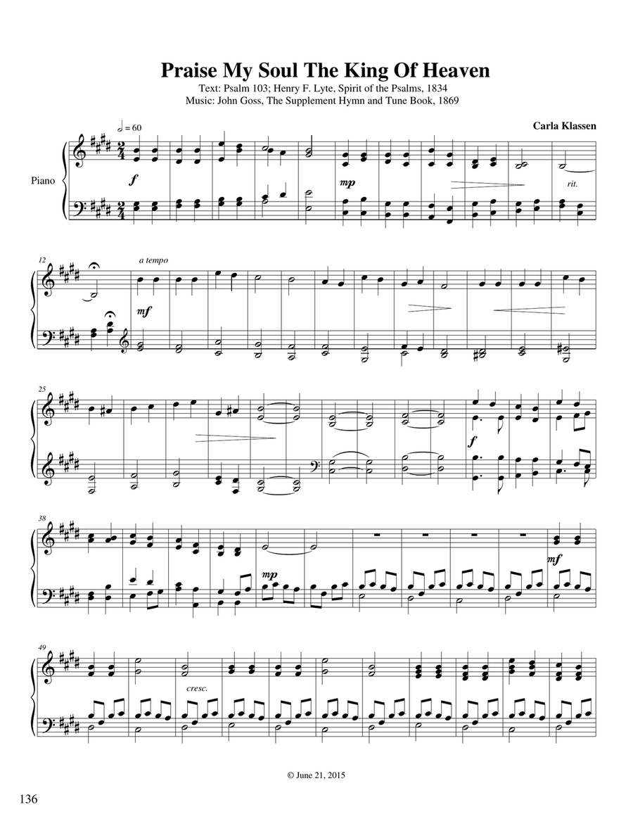 Praise My Soul The King Of Heaven Piano Solo scores gallery preview page 1