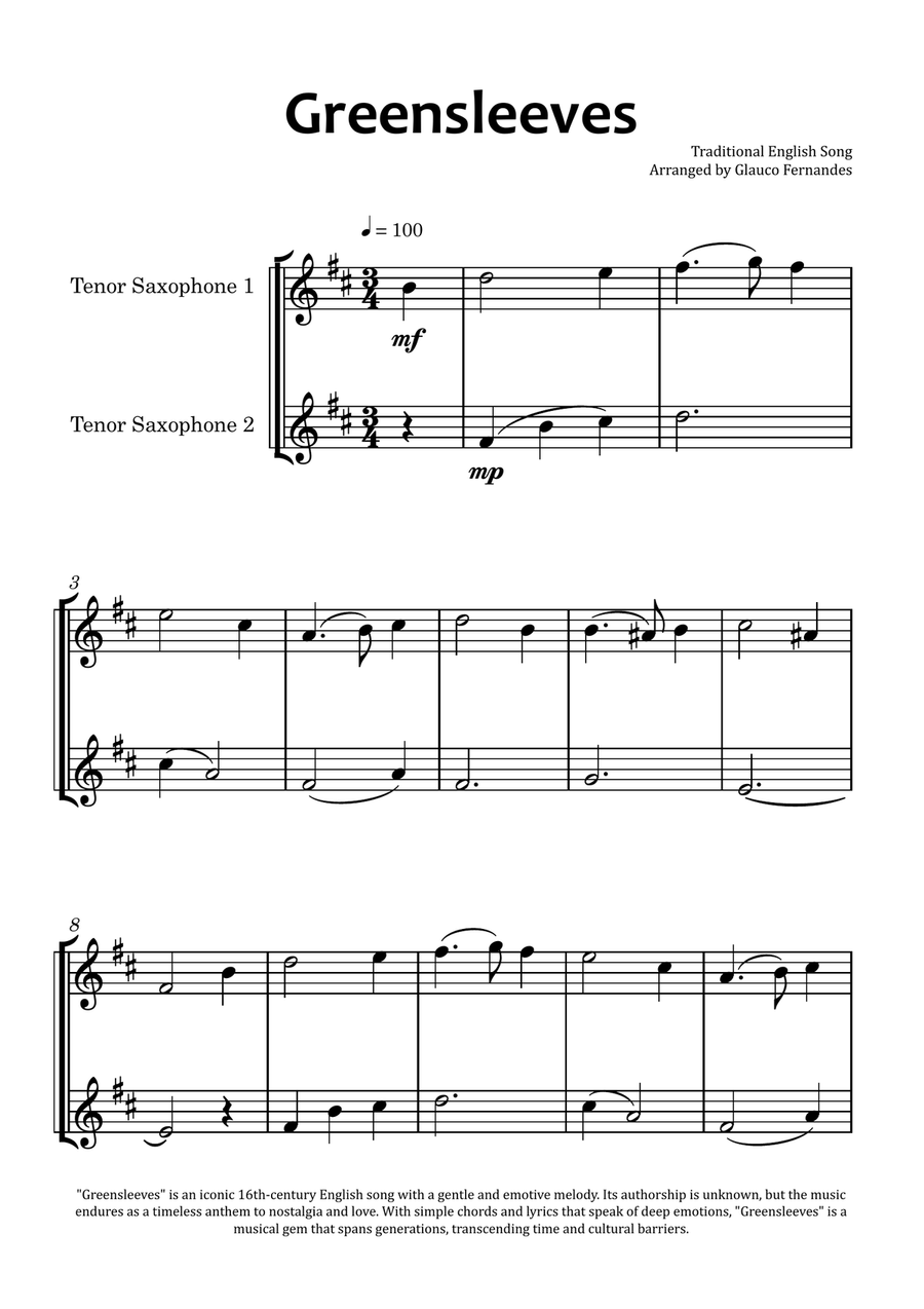 Greensleeves Woodwind Duet scores gallery preview page 1