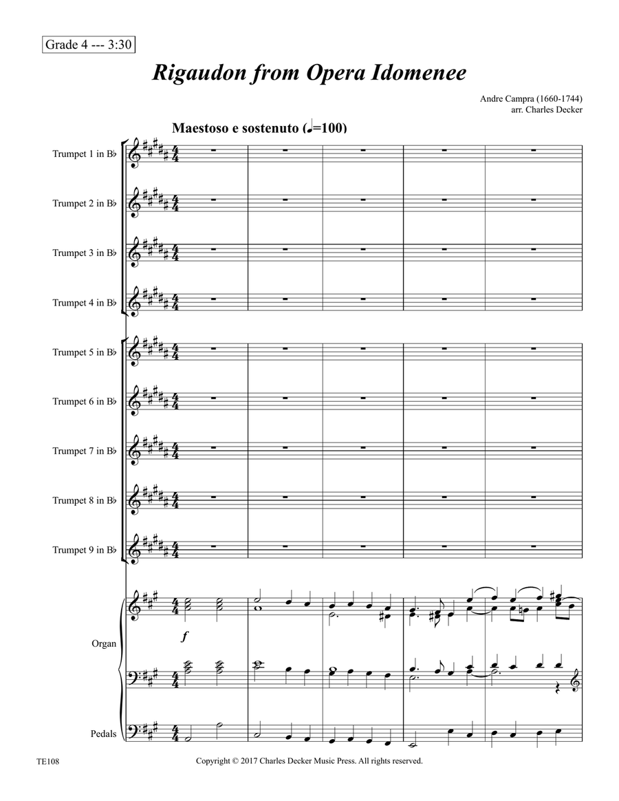 Rigaudon from Opera Idomenee for Trumpet Ensemble with Organ Trumpet scores gallery preview page 2
