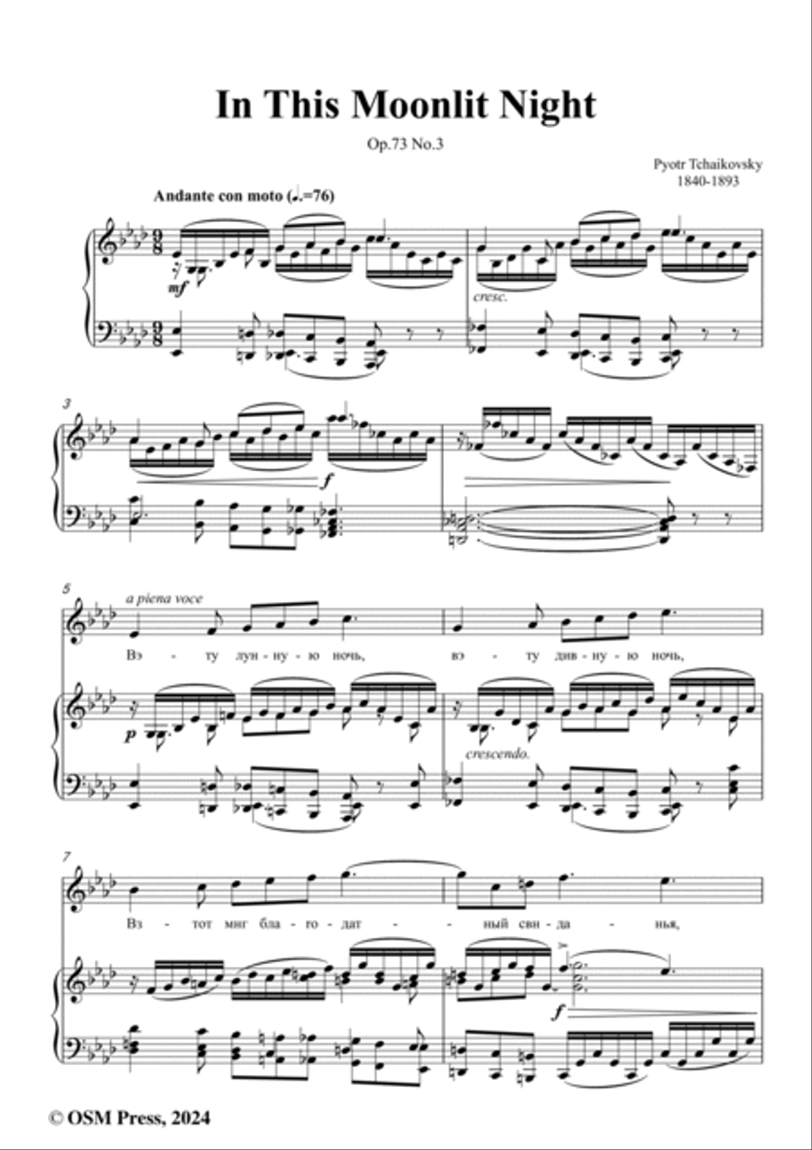 Tchaikovsky-In This Moonlit Night,in A flat Major,Op.73 No.3 Voice scores gallery preview page 2