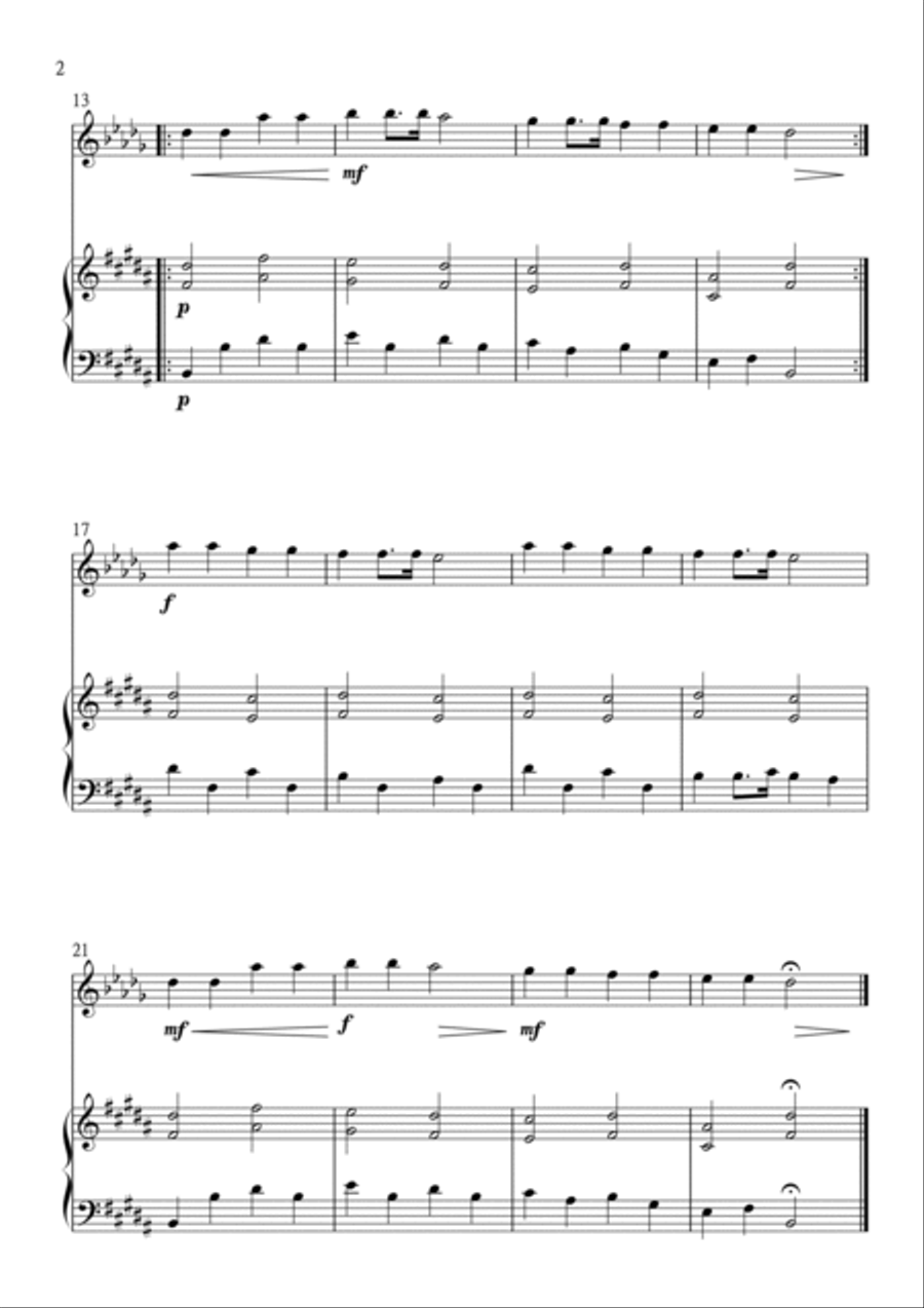 Twinkle Twinkle Little Star for Clarinet and Piano in B Major. Very Easy. Piano, Vocal, Guitar scores gallery preview page 2