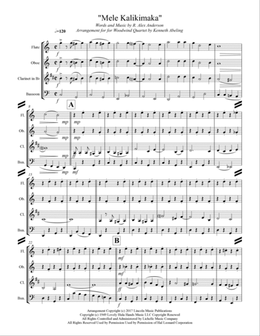 Mele Kalikimaka Woodwind Quartet scores gallery preview page 2