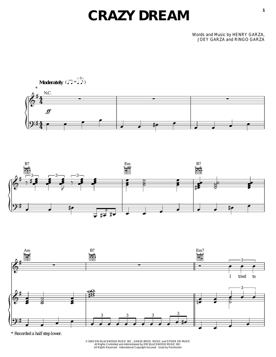 Crazy Dream Crazy Dream Piano, Vocal, Guitar scores gallery preview page 1