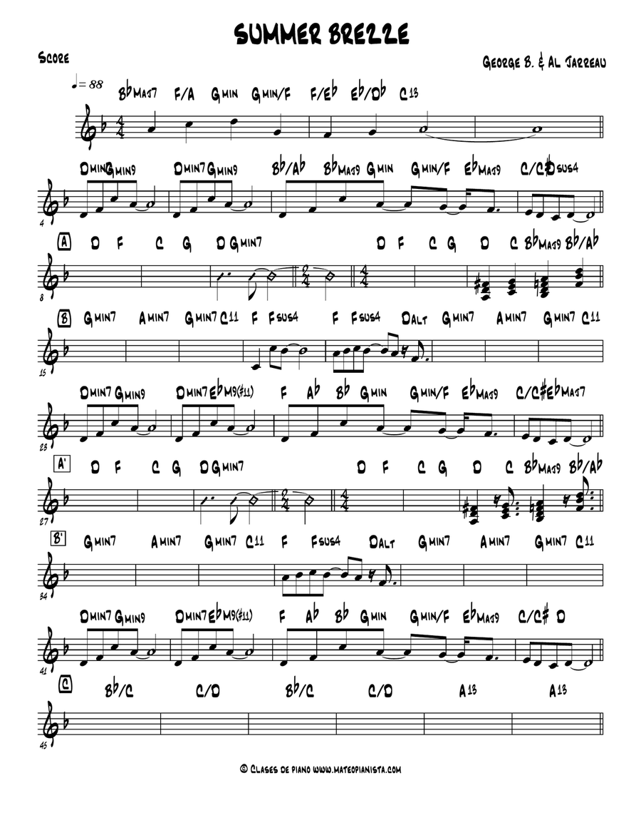 Summer Breeze Easy Piano scores gallery preview page 1