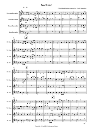 Nocturne (from A Midsummer Night's Dream) for Recorder Quartet