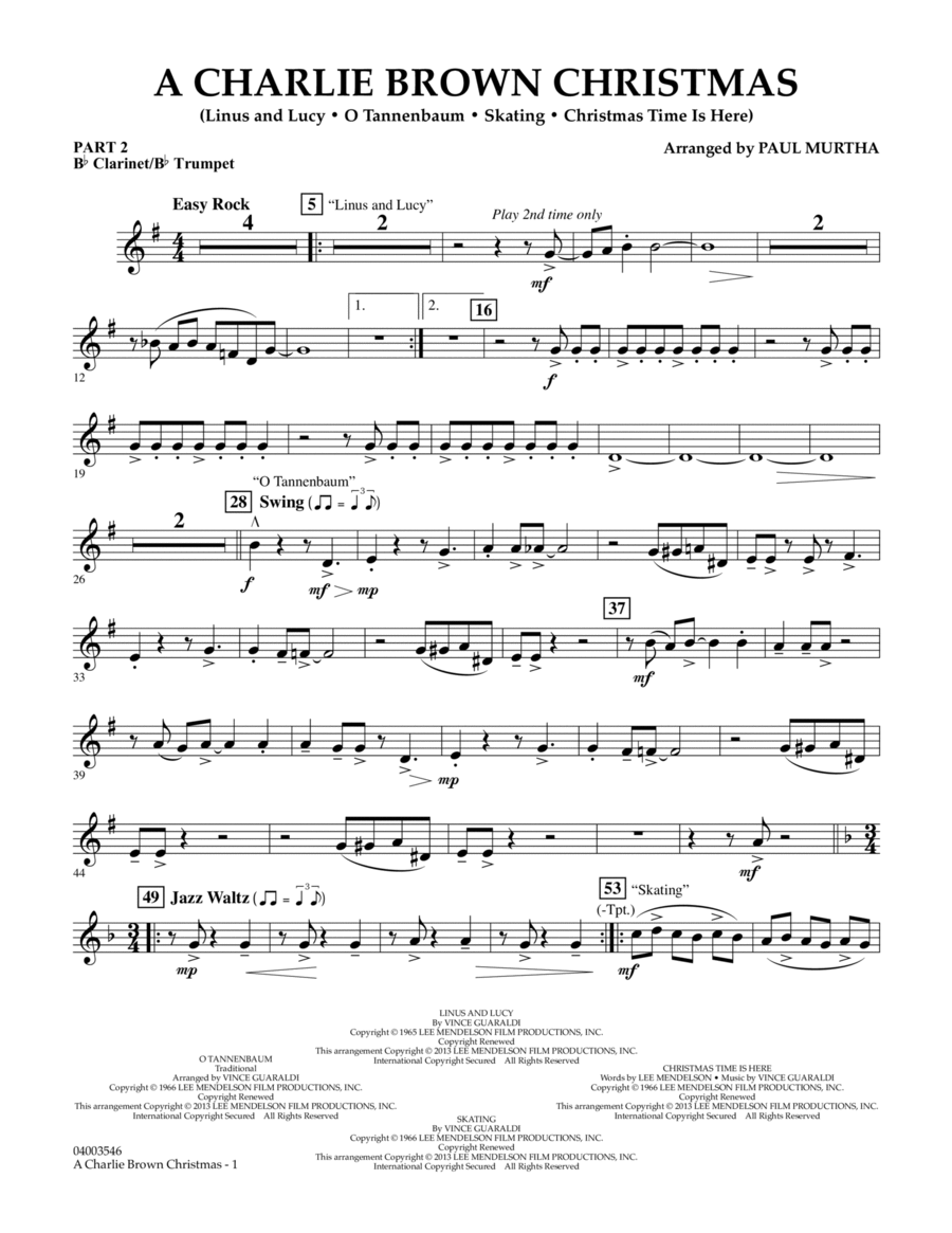 A Charlie Brown Christmas - Pt.2 - Bb Clarinet/Bb Trumpet Concert Band scores gallery preview page 1