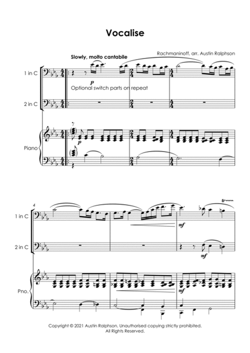 Vocalise (Rachmaninoff) - trombone and/or euphonium duet and piano with FREE BACKING TRACK image number null