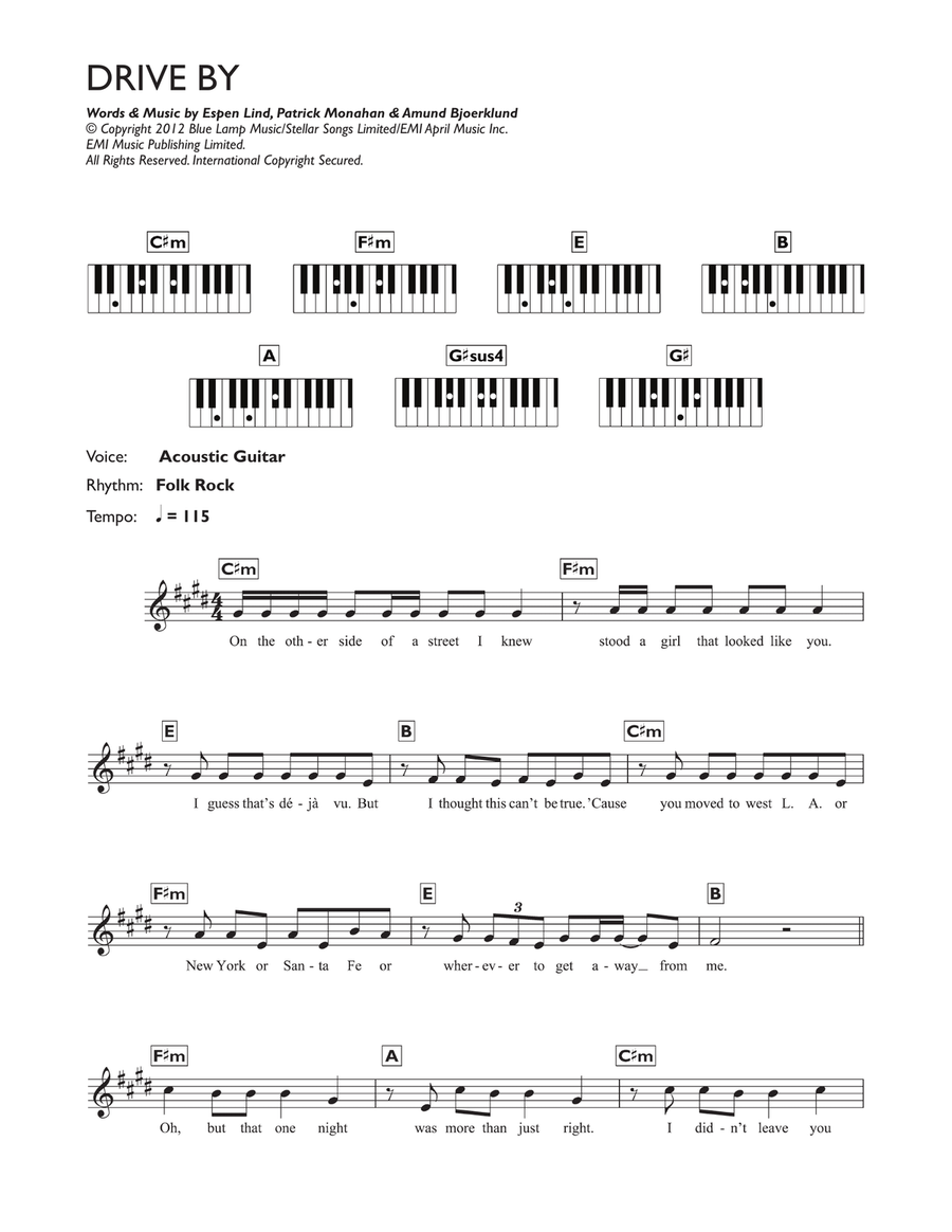 Drive By Piano Solo scores gallery preview page 1